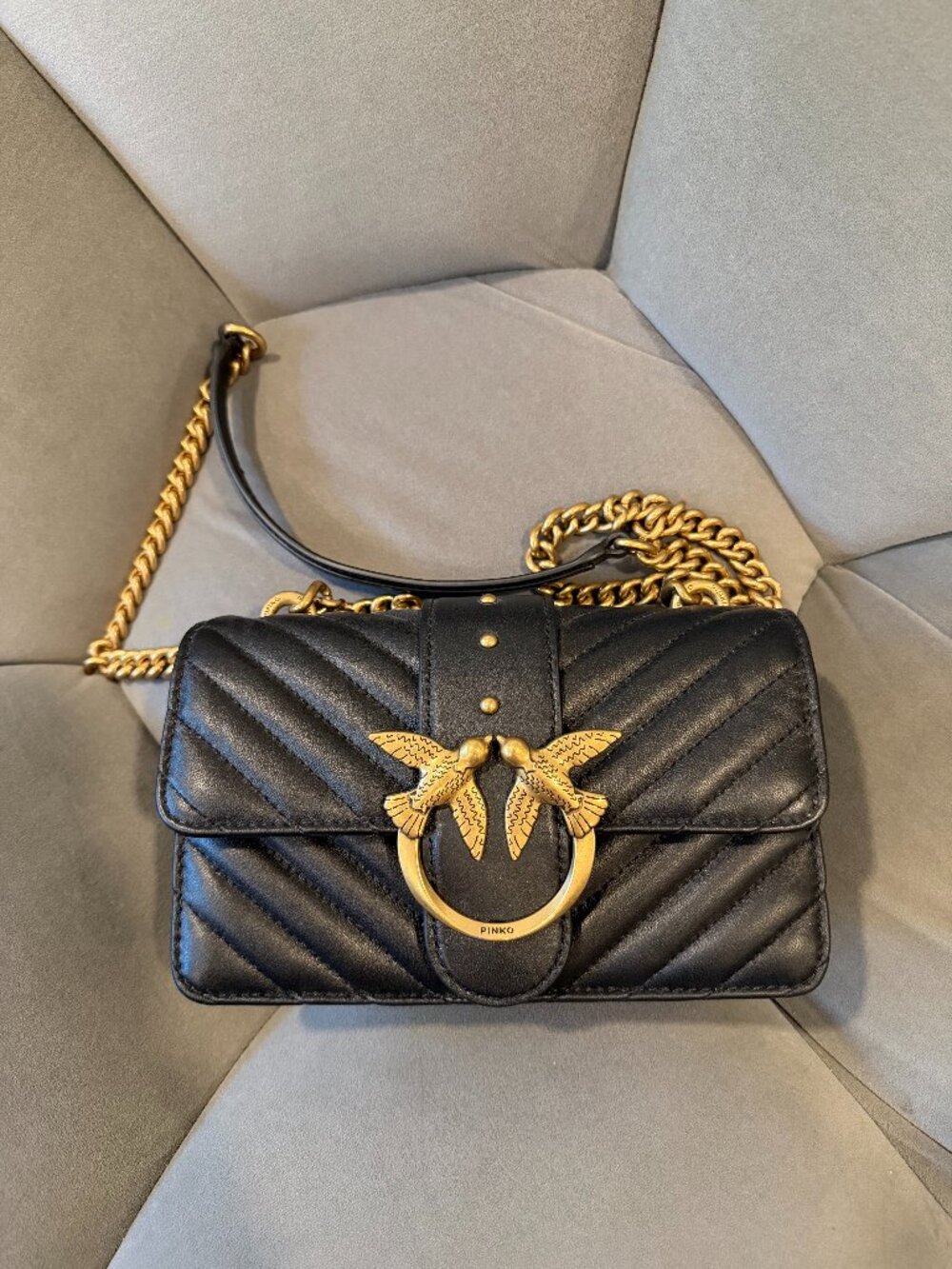 PINKO Love Bag One Chevron Black Leather
